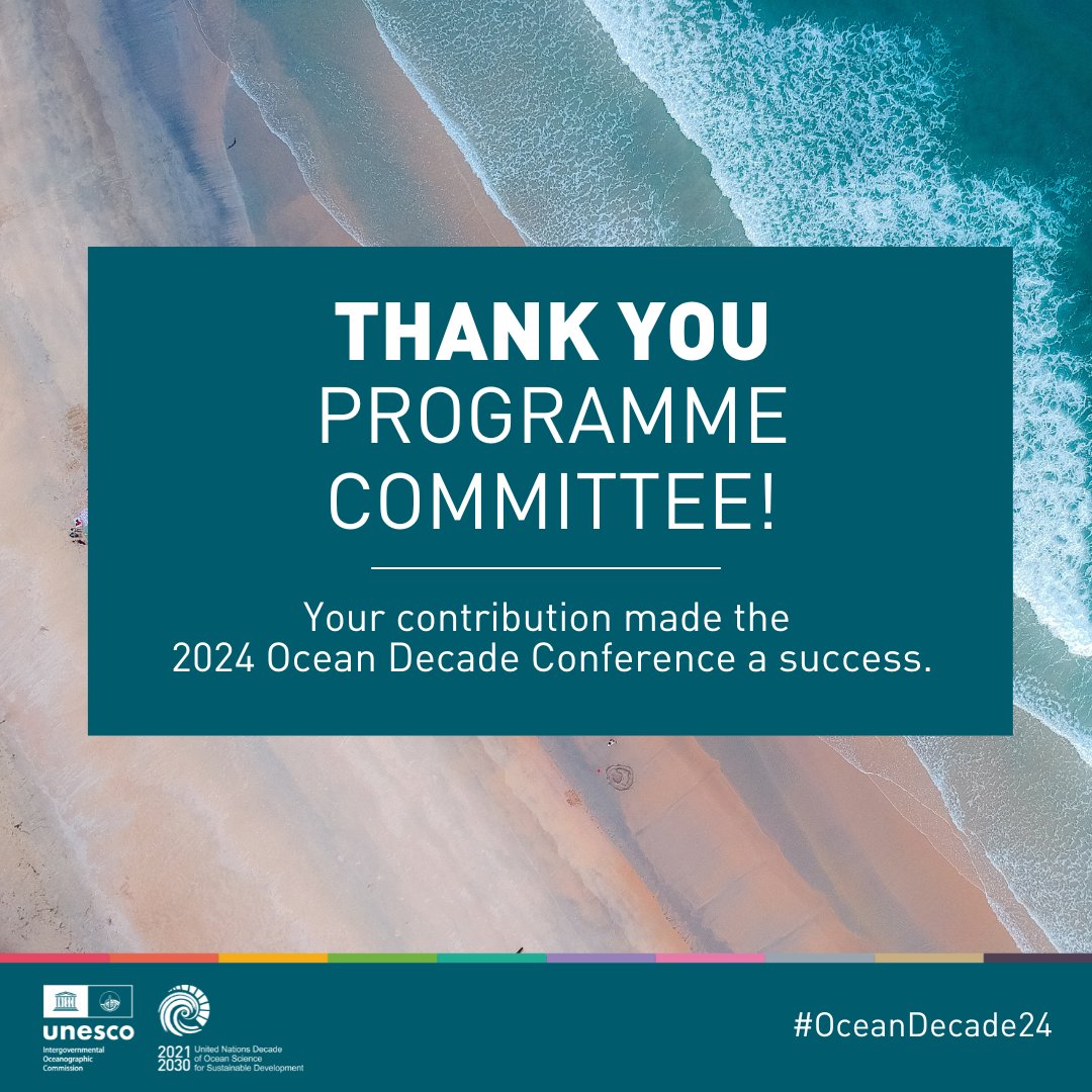 Thank you to the #OceanDecade24 Programme Committee for helping us design the exciting and rich programme of the 2024 #OceanDecade Conference!

With your support, we were able to showcase the breadth and diversity of the global ocean community and the solutions it is delivering.
