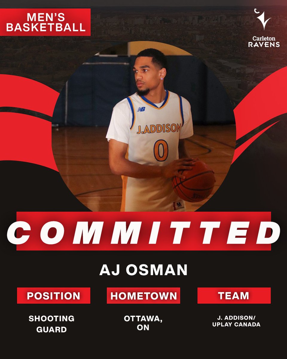 The Carleton Ravens men's basketball team is proud to announce the signing of AJ Osman! 👏 🏀 Welcome to Carleton! 🐦‍⬛