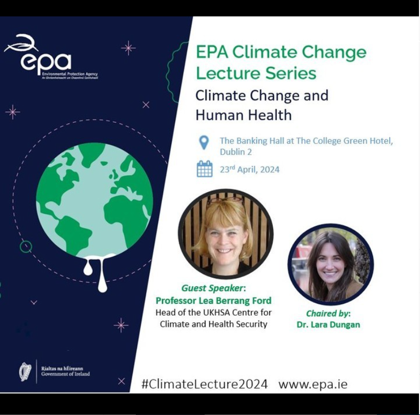 Reminder: You can register for the first EPA climate change lecture of 2024. Professor Lea Berrang Ford, head of the UKHSA Centre for Climate and Health Security will focus on the impacts of climate change and human health. ow.ly/onI250R2pU9