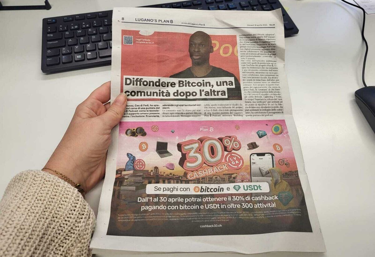 Today in the popular local newspaper “20 Minuti”🍊💊🗞️📰🗞️📰🗞️📰🗞️ From #bitcoin adoption in communities to the 30% cashback if you pay with #bitcoin or USDt in Lugano! #LuganoPlanB 🍊💊🗞️📰🗞️📰🗞️📰🗞️