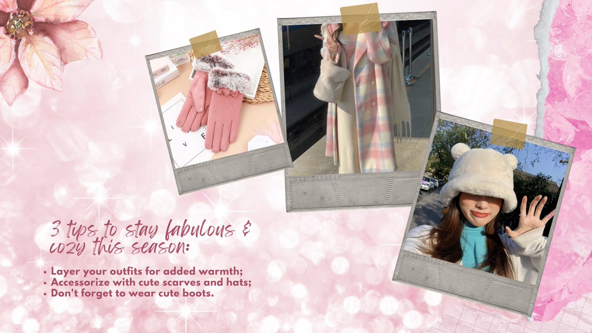 Here are three fabulous tips to keep you stylish and cozy this season: Embrace layering for both fashion and warmth; enhance your look with beautiful scarves and hats; and, don't forget to complete your outfit with delightful boots! ✨

#kawaii #kawaiiaesthetic #winterfashion
