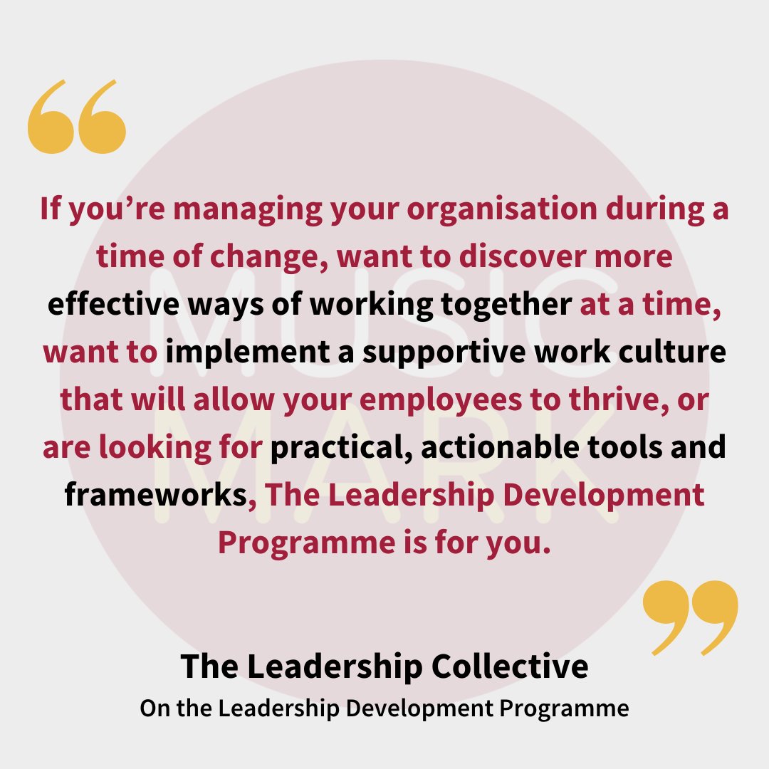 The Leadership Development Programme is designed to help your team find the most inclusive ways of working together 🤝 The value of the programme is £5,000, but Music Mark have subsidised the course for members, making it just £1,800! 🤩 🔗Find out more: ow.ly/zp3h50RiONK
