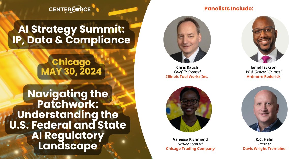 Unlock solutions for navigating the U.S. AI regulatory landscape! Join us in Chicago to gain insights, comparative analysis, share case studies, and future trends! Don't miss out!

Register HERE => bit.ly/3vcMj9C
Agenda => bit.ly/3wlzTfH

#IP #AIinIP #AIPolicy