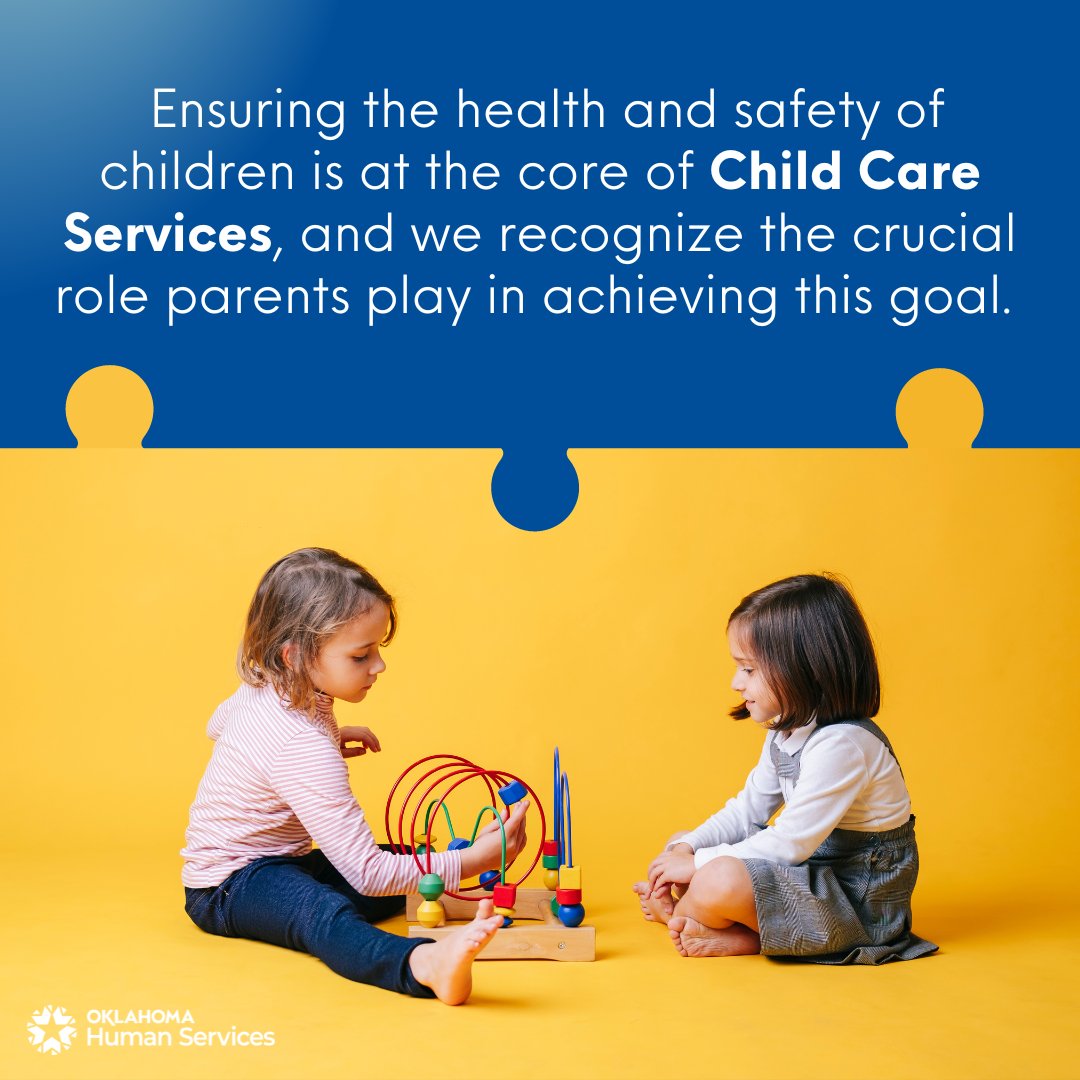 Oklahoma Human Services' Child Care Services (CCS) equips parents with checklists and resources for finding quality child care programs. Learn more about the resources CCS offers here: oklahoma.gov/okdhs/services… #OklahomaHumanServices