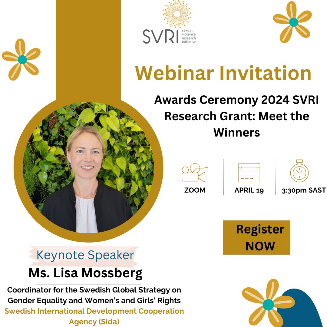 TOMORROW, 19 April at 3:30pm SAST: Ms. Lisa Mossberg will be joining us as keynote speaker, drawing on her experience as the Coordinator for the Swedish Global Strategy on Gender Equality and Women’s and Girls’ Rights @Sida. Join us: ➡️ us02web.zoom.us/webinar/regist…