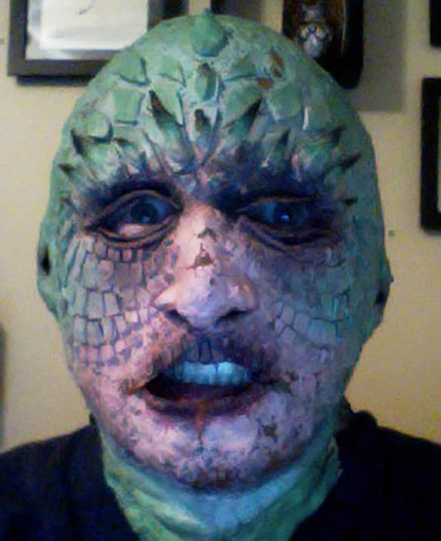 TBT: Latex lizard guy mask I made for Court Theatre’s production of Sam Shepard’s ANGEL CITY, showing signs of deterioration.