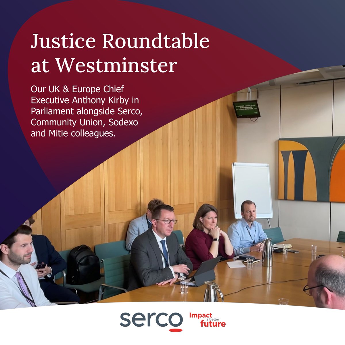 Our UK & Europe Chief Executive Anthony Kirby was delighted to be in Parliament yesterday alongside colleagues from @CommunityUnion, @SodexoGroup and @Mitie to talk about the future of the justice system with MPs and Peers. #ImpactABetterFuture #CriminalJustice