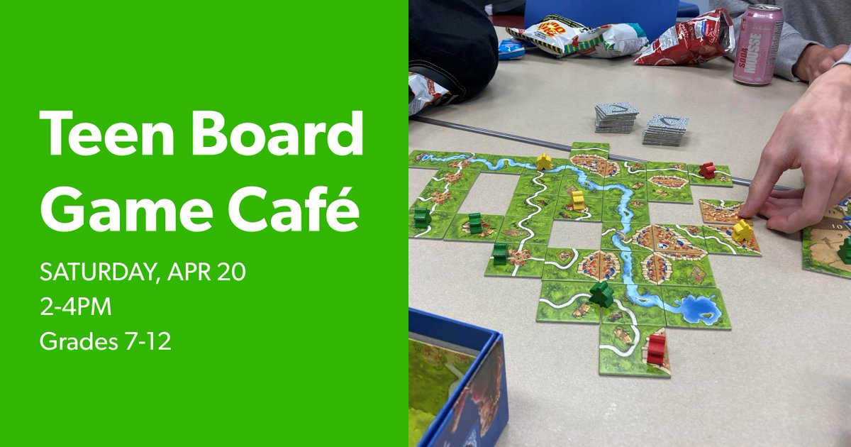 Teen Board Game Café is returns this weekend! Enjoy some snacks and challenge your friends to some awesome games. For grades 7-12. Register here: ow.ly/qr3050RbyR8