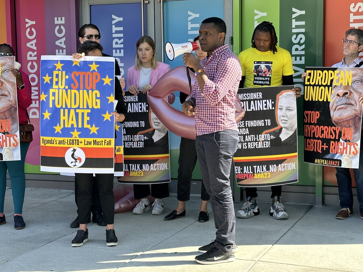 A Ugandan LGBTQ activist joins other human rights activists outside the <a href="/EUintheUS/">European Union in the U.S.</a> in #DC to demand the EU do more to respond to the country's Anti-Homosexuality Act and hold the country's government accountable. <a href="/washblade/">Washington Blade</a>