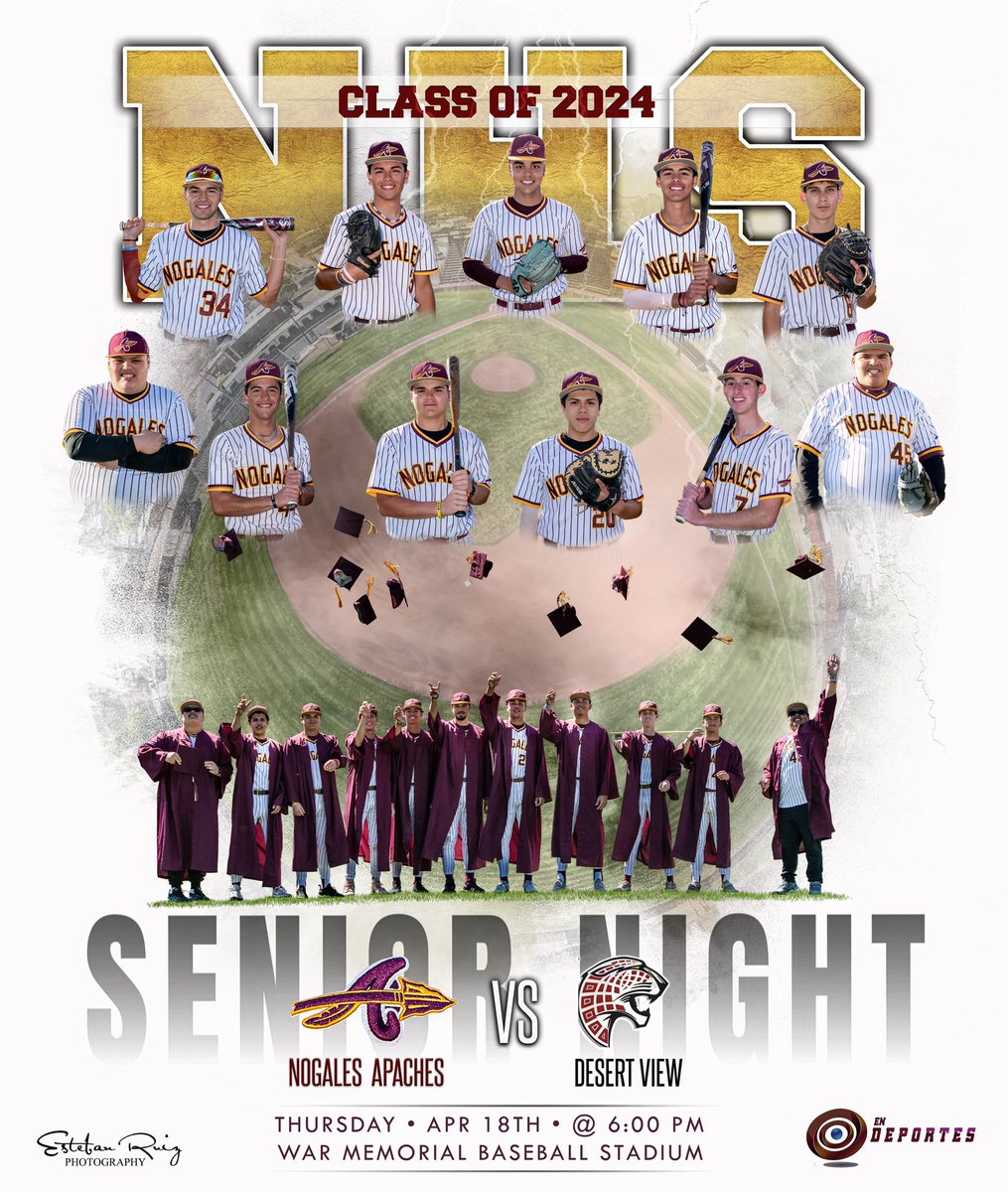 𝐆𝐀𝐌𝐄𝐃𝐀𝐘‼️Nogales Apaches ⚾️
Class 2024 SENIOR NIGHT 🎓
🆚Desert View
🕕 6:00PM
🏟️ Nogales,Az
📷EstebanRuizPhotography
🎥En Deportes
@OJFav @ApacheBaseball1 @AlanDurazo8  @CarlosPeralta_4 @ralphie81350445  @DavidZAZUETA88  @ERvvagdl 
@Sal_Valenzuela1 @NogiAthletics