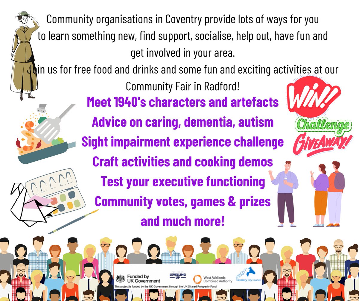 Is it nearly May yet?! Don't wish your life away, but we really can't wait for our #communityfair at Jubilee Crescent Community Centre: yet more amazing 'have-a-go' activities to try to get a taste of what #community orgs in #Coventry do and can offer you. #UKSPF #communityspirit