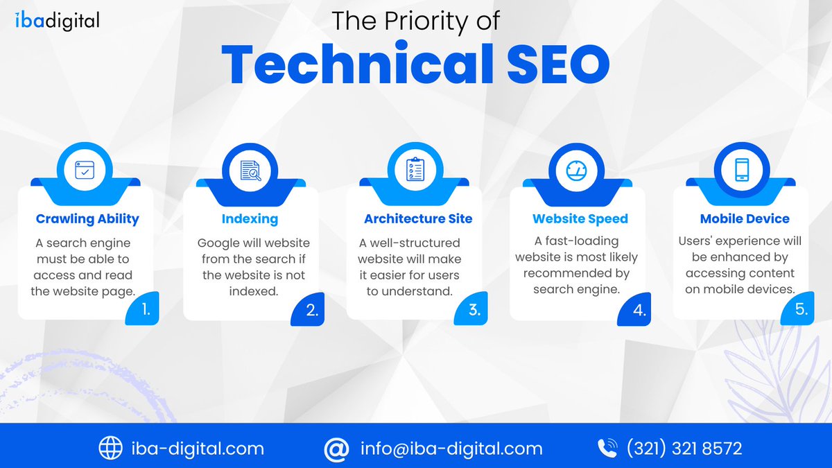 iba_digital's tweet photo. The Foundation of Great SEO: Technical SEO🚀

This lays the groundwork for all your other SEO efforts to shine ✨

Here's what technical SEO focuses on:

🔍Crawlability
🔍Indexing
🔍Website Architecture
🔍Website Speed
🔍Mobile Friendliness

#TechnicalSEO #SEOFoundations #SEO https://t.co/7tUDjFrKJm