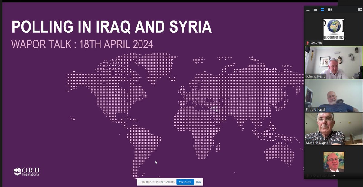 📢 📢 📢 WAPOR webinar happening now: JOIN US! Public Opinion Research in Iraq and Syria Register to join via Zoom: us02web.zoom.us/webinar/regist… wapor.org/resources/wapo…