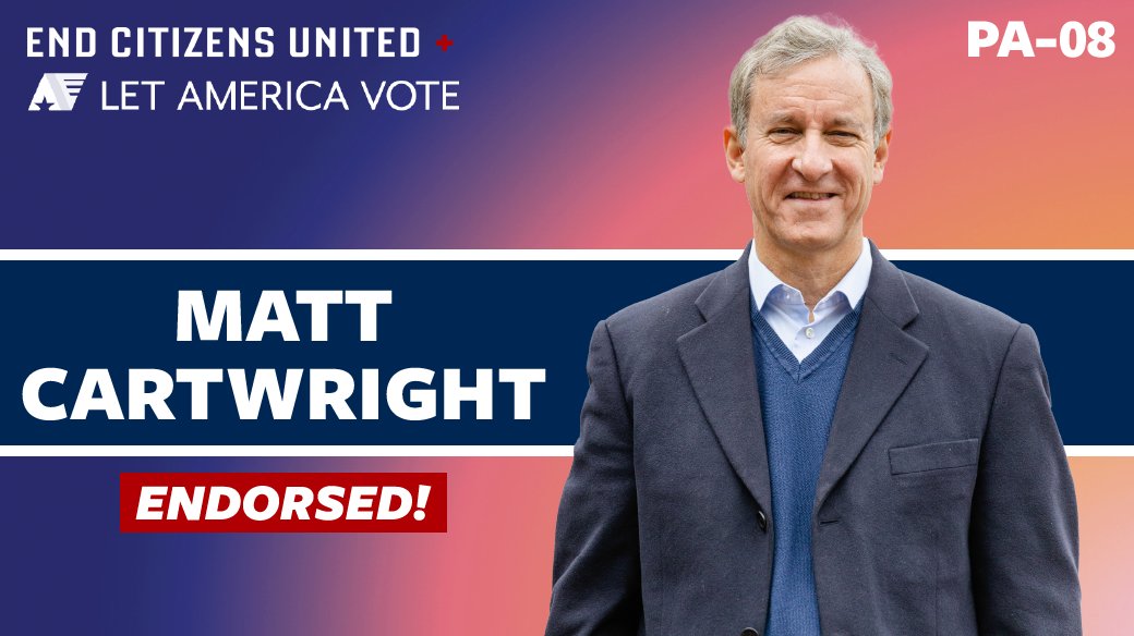 🚨 ENDORSEMENT ALERT 🚨 In #PA08, we're endorsing @CartwrightPA for re-election, because he has spent his time in office fighting to root out corruption in government and ensure that power remains in the hands of the people.