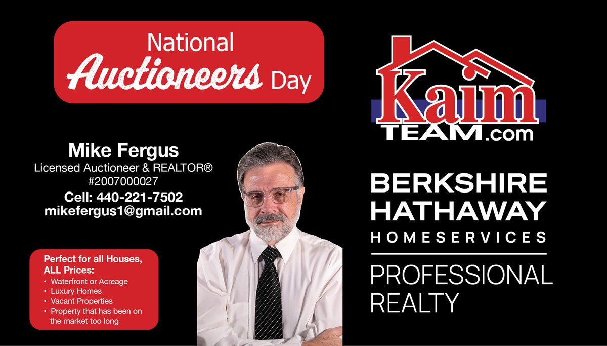 🏡 Happy National Auctioneers Day! Meet Mike Fergus, our incredible real estate auctioneer who can get your home sold! Perfect for all Houses & Prices. Auction your home for fair market value!  Learn more: 440-266-8322 #themichaelkaimteam #kaimteam #BHHSPro #BHHS #BHHSrealestate