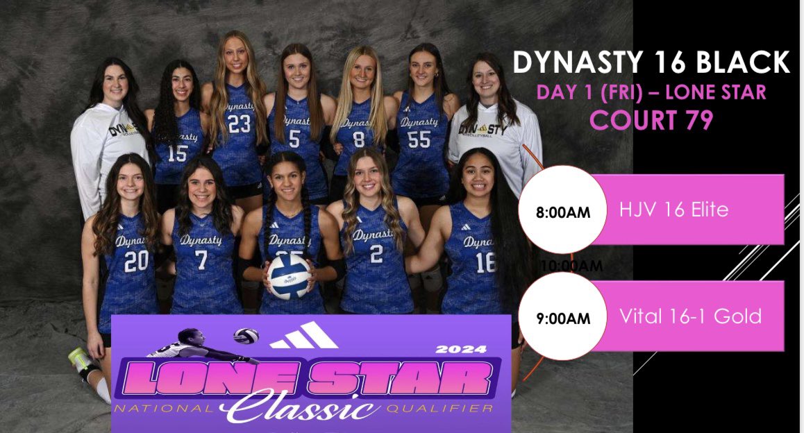 DYNASTY 16 Black 2024 π (@dynasty_16black) on Twitter photo Excited to see yβall in Texas for adidas
Lone Star Qualifier!! Three team pool on Day 1.
<a href="/dynastyvbc/">DYNASTY Volleyball</a> <a href="/RecruitDynasty/">DynastyVBRecruiting</a>
#LoneStarClassic #LSC24
Schedule π
ππ€πͺπ Excited to see yβall in Texas for adidas
Lone Star Qualifier!! Three team pool on Day 1.
<a href="/dynastyvbc/">DYNASTY Volleyball</a> <a href="/RecruitDynasty/">DynastyVBRecruiting</a>
#LoneStarClassic #LSC24
Schedule π
ππ€πͺπ