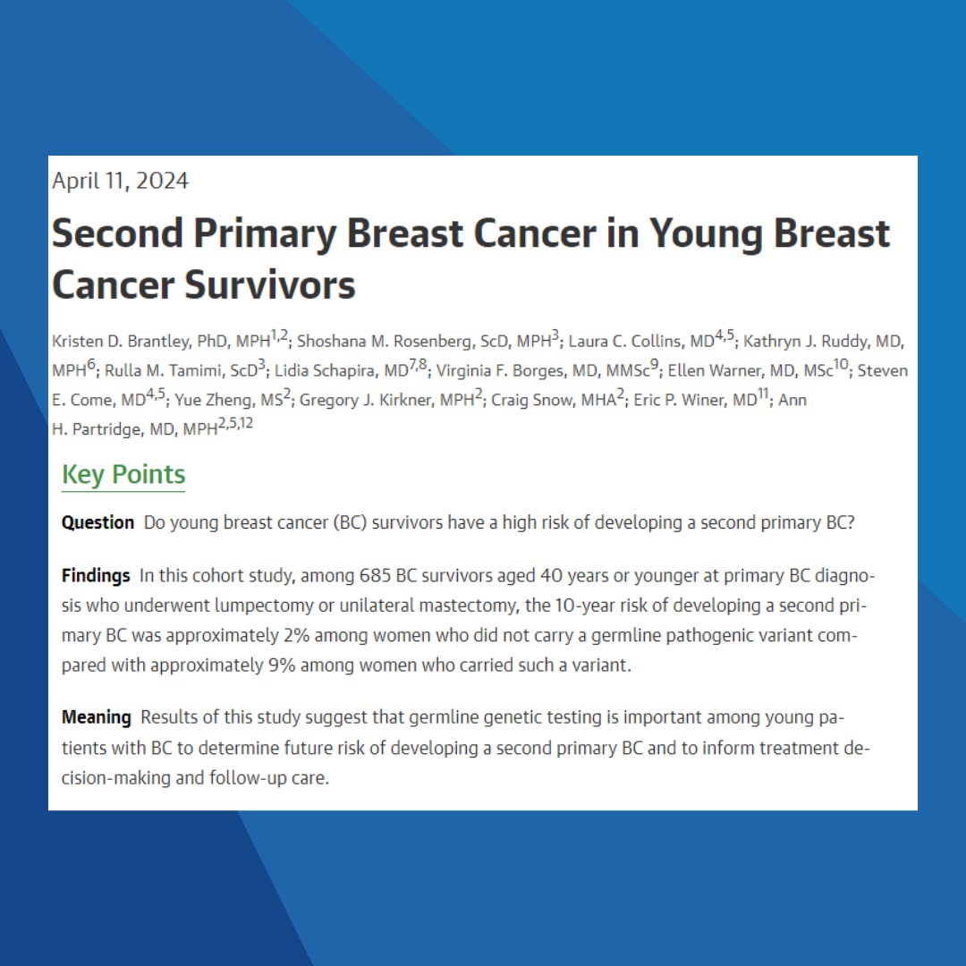 📰#CancerResearch Spotlight➡️@JAMAOnc: Second Primary #BreastCancer in Young Breast Cancer Survivors. Includes research contributions from @CollinsLauraC @BIDMCpath and Steven Come, MD, BIDMC, @DanaFarber + other academic partners #bcsm #genetictesting #MedTwitter #PathTwitter