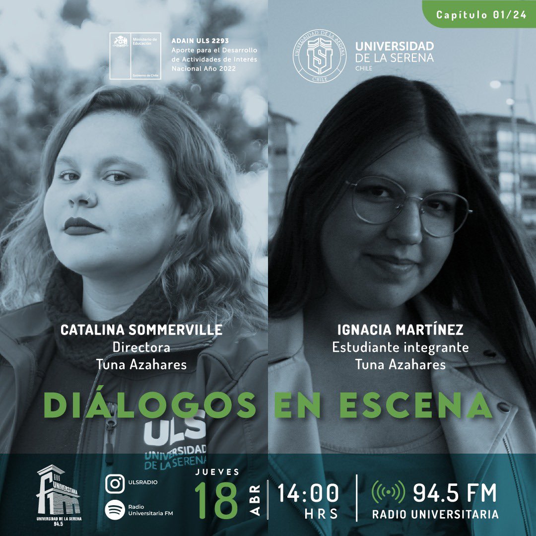 Hoy a las 14 horas no te pierdas el primer capítulo de la temporada 2024 de #DialogosEnEscena hoy hablaremos sobre los 20 años de la Tuna Azahares de la <a href="/userena/">U. de La Serena</a> no te pierdas este programa producido por <a href="/Diveuls/">Vinculación con el Medio y Extensión ULS</a> y <a href="/ulsradio/">Radio USerena</a>
