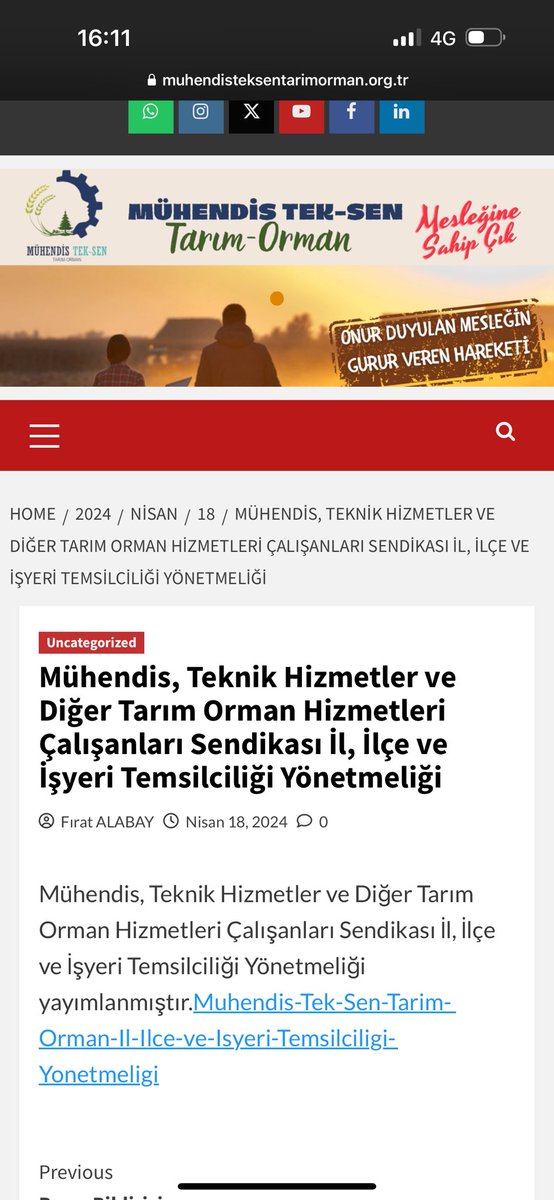 Mühendis Tek Sen Tarım Orman Sendikası, İl, İlçe ve İşyeri Temsilciliği Yönetmeliği web sitemizde yayımlanmıştır. Hepimize hayırlı olsun. muhendisteksentarimorman.org.tr/wp-content/upl… #MuhendisTekSen