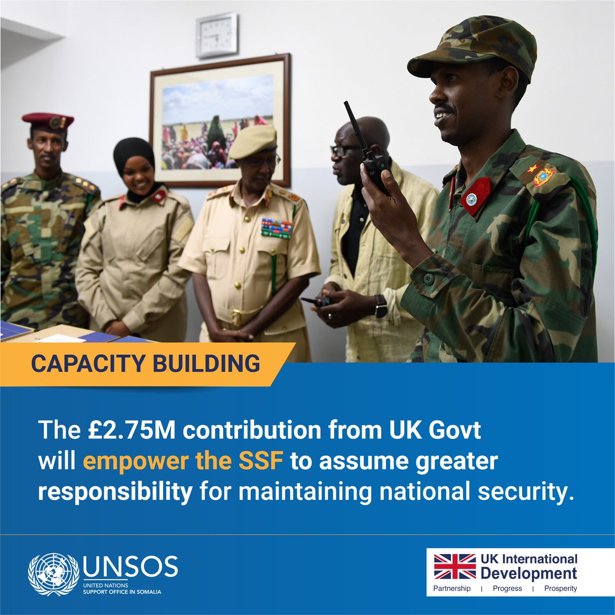 The £2.75M contribution from 🇬🇧 will also improve #Somali security personnel's ability and expertise to operate and maintain Very High Frequency (VHF) communication equipment crucial in securing the country against terrorist threats. Investing in #SSF promotes long-term peace…