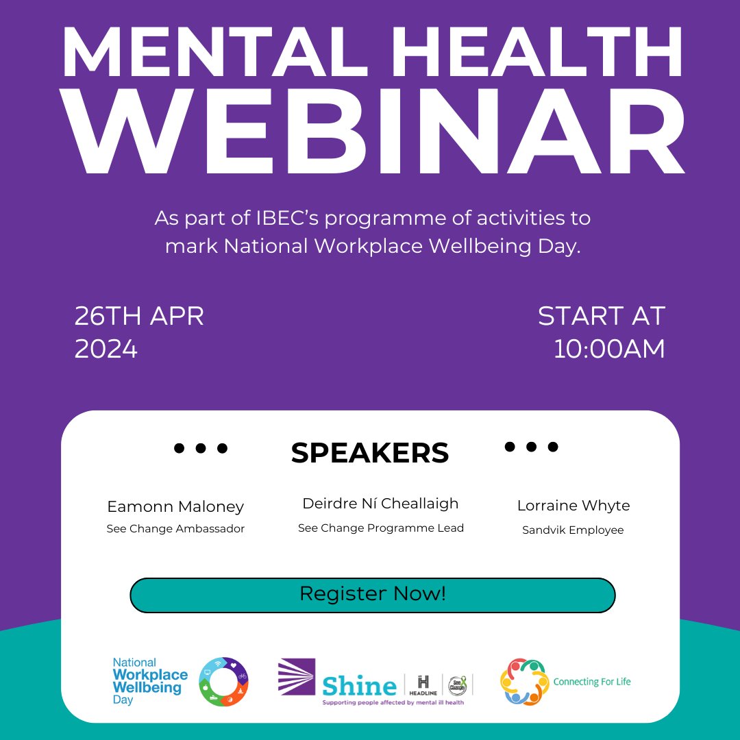 Shine is hosting a webinar with @ibec_irl to mark National #WorkplaceWellbeingDay. Our Ambassador Eamonn Maloney, will speak on how companies can support employees with mental ill health. If you would like to attend, you can sign up here: rb.gy/ivukpz #MentalHealth