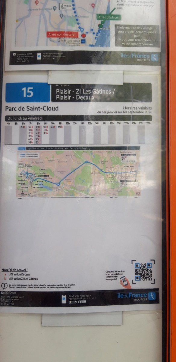 concarchris's tweet photo. @IDFOuest_IDFM Bonjour 
L affichage qui est à Parc de St Cloud n est pas à jour.
Les horaires sur l heure de midi n'y sont pas mentionnés. 
Est il possible de les corriger ?
Merci https://t.co/hqty0s3yKi