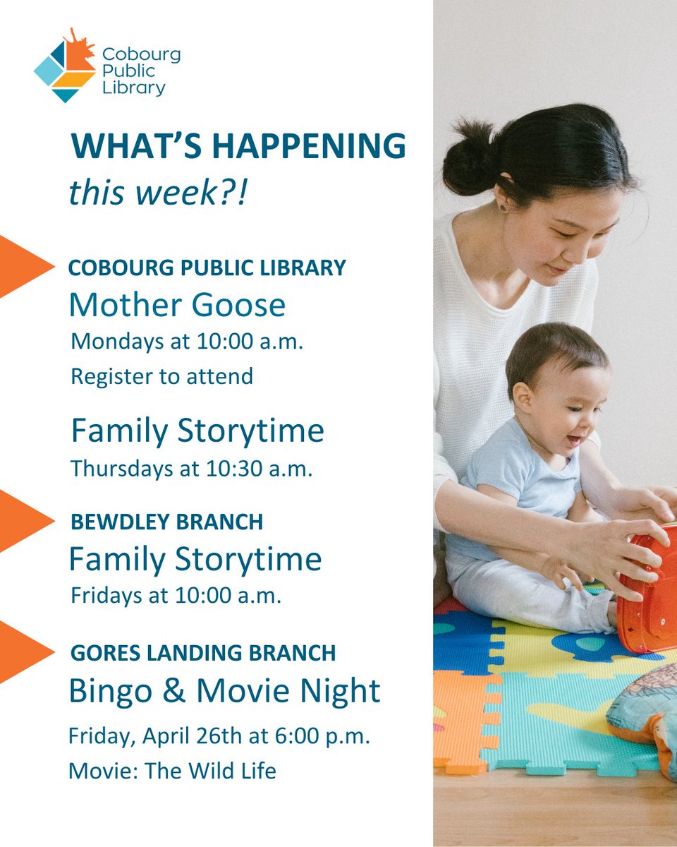 April 22nd to 29th PROGRAMS ✨Everything from tech help to storytimes. Learn more here: calendar.cobourg.ca/library/