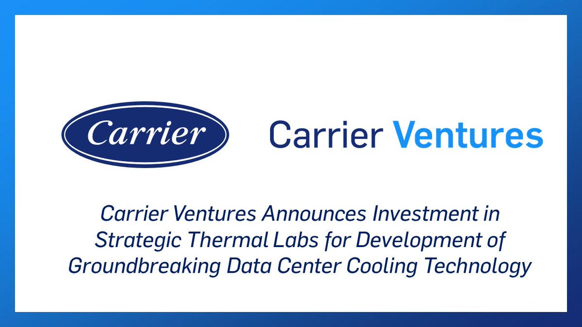 Carrier today announced that its venture group, Carrier Ventures, is leading an investment and technology partnership with Strategic Thermal Labs. This investment will leverage new technology for a liquid cooling solution for data centers. Read more: on.carrier.com/3w7IqTL