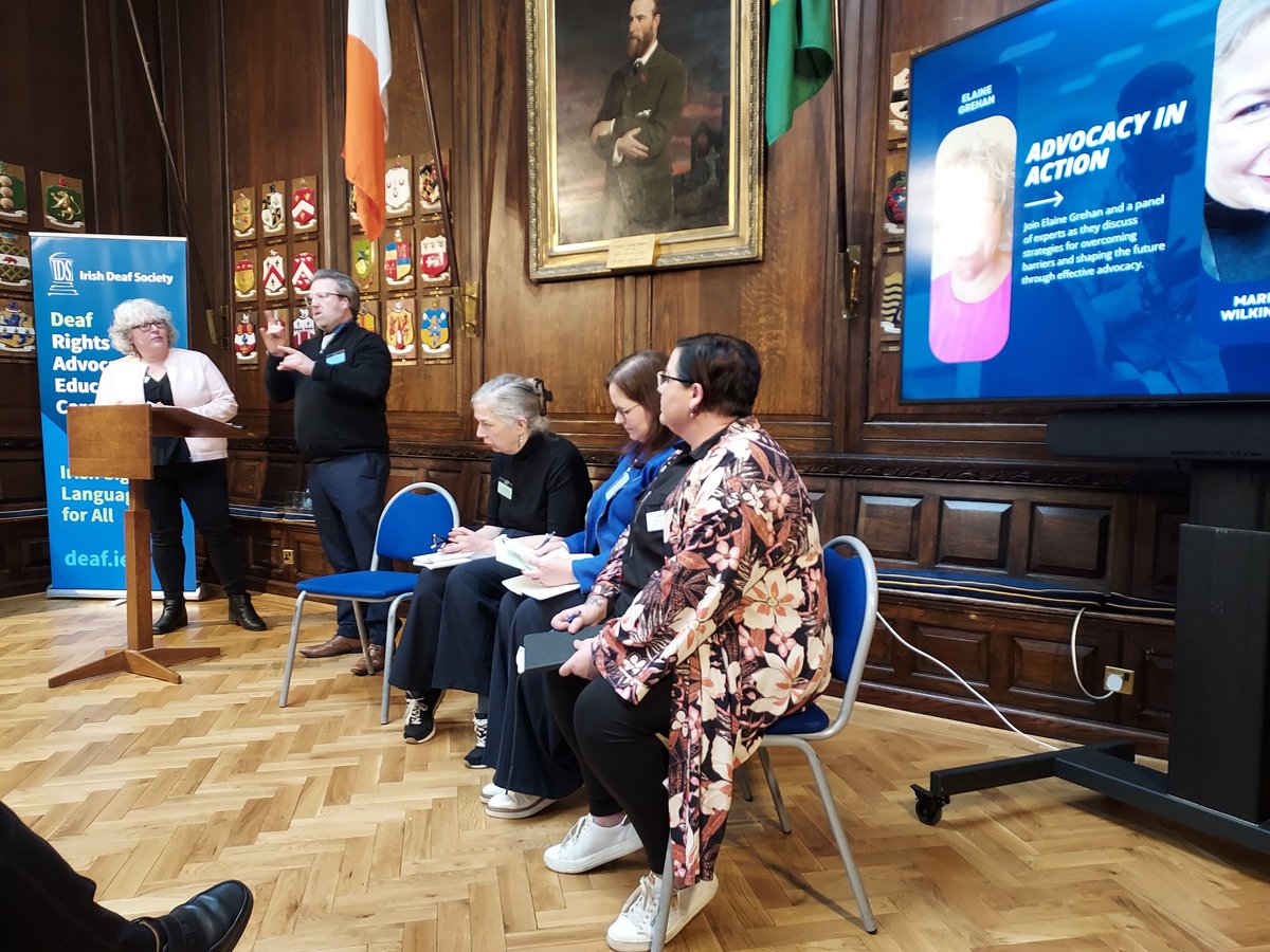 Elaine Grehan, IDS Advocacy Manager conducts Q&A with panel Marion Wilkinson, NDA, Lorraine Downey,, CDETB, Carrie Archer, CDETB #deafcareerproject @NDAIreland @CityofDublinETB