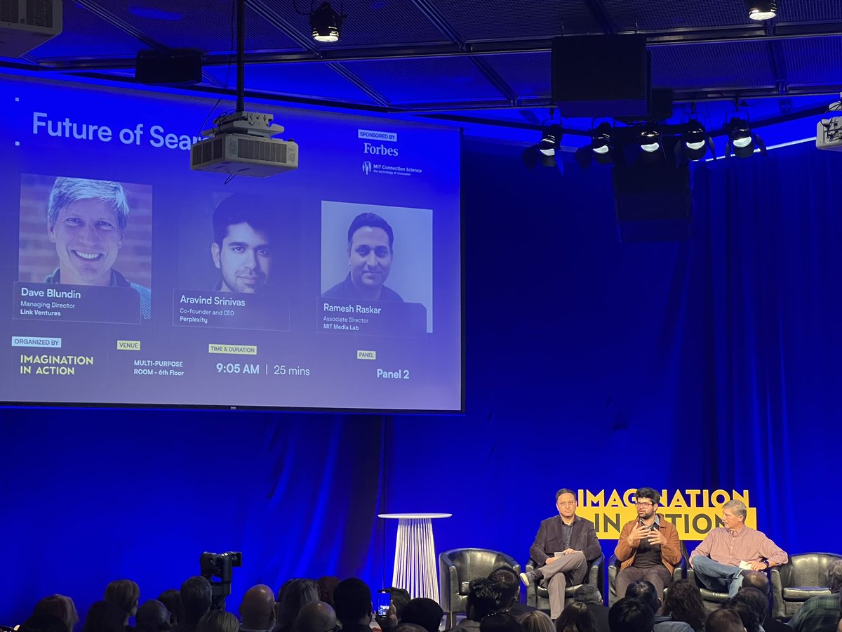 “It doesn’t matter what’s the engine under the hood, what matters is the customer experience” - @AravSrinivas Aravind Srinivas of @perplexity_ai on the Future of Search at #ImaginationInAction @MIT Media Lab