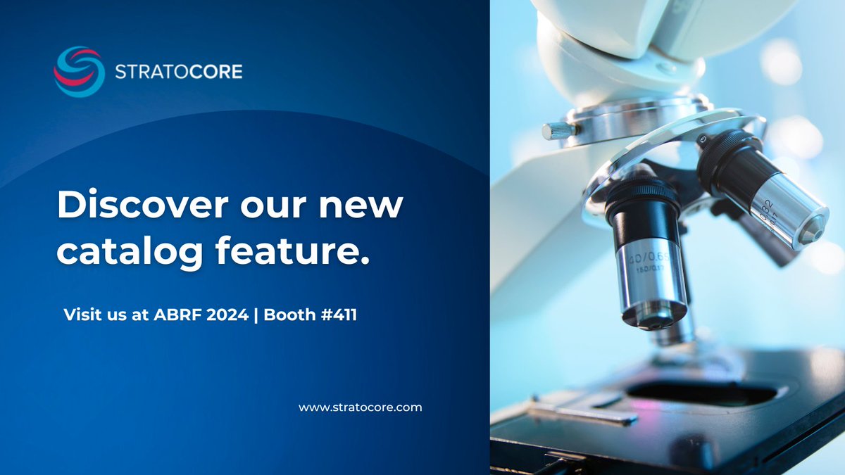 stratocore's tweet photo. #ABRF2024 starts this Sunday in Minneapolis! Visit us at booth #411 to find out how our new catalog feature will enhance asset management, elevate your user experience and promote collaboration! 🚀🔬 #CoreFacilities #ResearchAssets #LabOps https://t.co/BkrprQ3Uk9