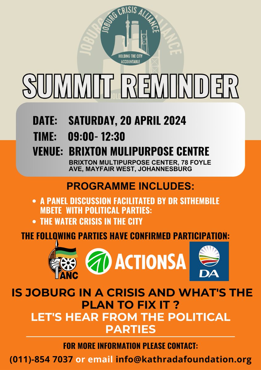 Is Joburg in a crisis and what's the plan to fix it? 

Don't miss out on your chance to join the conversation with political party leaders at the #JHBCityInCrisis Summit this Saturday! 

Use this link to register: docs.google.com/forms/d/e/1FAI…