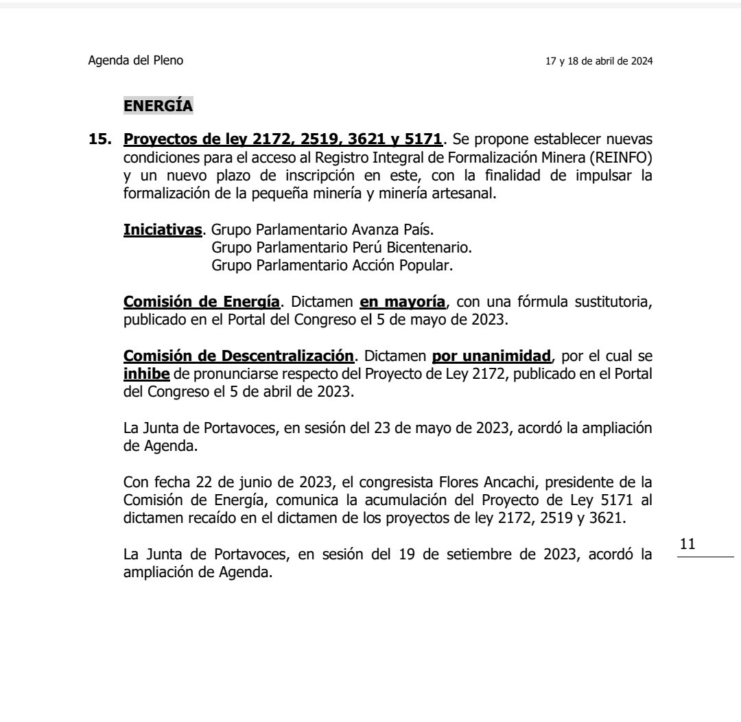 🇵🇪 Nuevamente en agenda del @congresoperu @AlejandroSotoRe aparece el #REINFO que disfraza a #MinerosIlegales de #MinerosInformales generando IMPUNIDAD. #NoMasMineriaIlegal