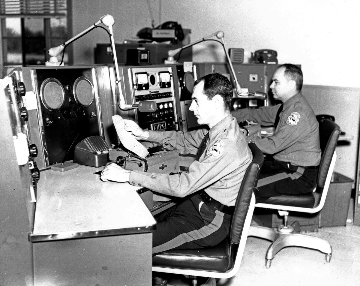 Chief Operator C.O. Floyd and Operator A.M. Freuning work at the Troop C communications desk on October 20, 1962. #NationalPublicSafetyTelecommunicatorsWeek #TBT @MSHPTrooperC
