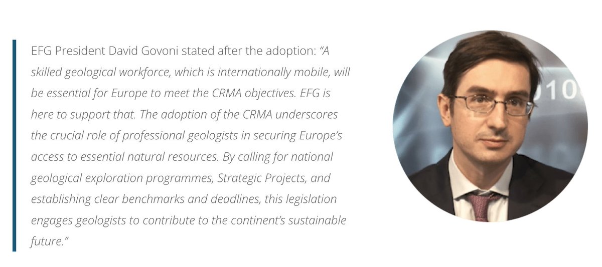 The European Federation of Geologists welcomes the adoption of the European Union’s Critical Raw Materials Act (CRMA).
More info: tinyurl.com/bdwuwewr
#geologymatters #CRMA #criticalminerals #energytransition