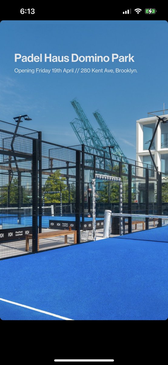 Outdoor season is here! ☀️ Padel Haus in Domino Park is open for play tomorrow! Book now via our app.📱🎾 Enjoy these beautiful waterfront courts while overlooking the iconic NYC skyline. See you there! #padelhaus #padel #nyc #brooklyn