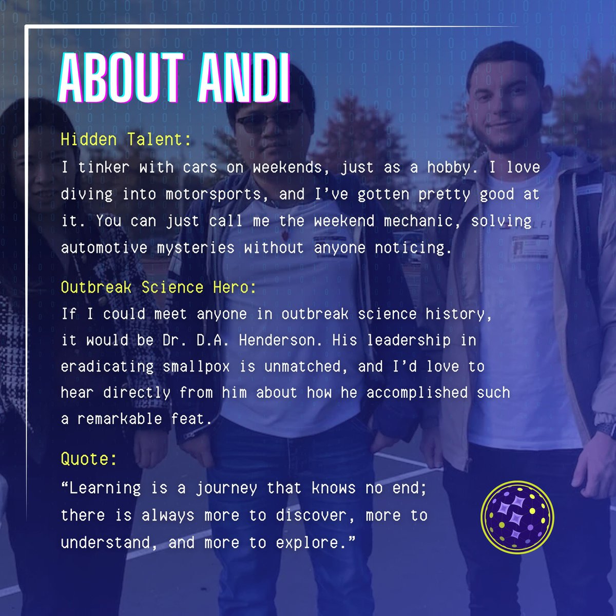 Meet Andi Grozdani! Andi works in the Colubri Lab (<a href="/colabobio/">colabobio</a>) at <a href="/UMassChan/">UMass Chan Medical School</a> as a mobile application developer of the #OperationOutbreak mobile app. Learn about Andi's hidden talent and outbreak science hero here. #STEM #education