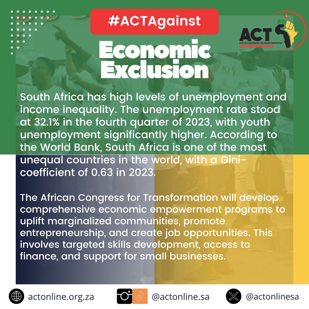 ACTYouthWing_'s tweet photo. Under the leadership of our President-General, Ace Magashule (@ace_magashule ) we will ACT against economic exclusion and ensure the empowerment of marginalised communities, entrepreneurs and the unemployed βπΎπΏπ¦ #KnowYourACT #VoteACT2024 https://t.co/s4FB0Wa2WJ