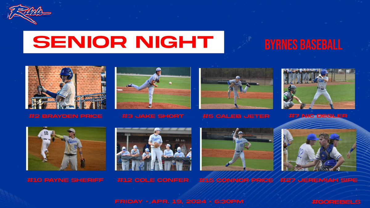 byrnesbaseball's tweet image. We’re excited to celebrate and honor our  8 seniors tomorrow night before our game with JL Mann. It will be a great night for baseball! See you there!
#GoRebels