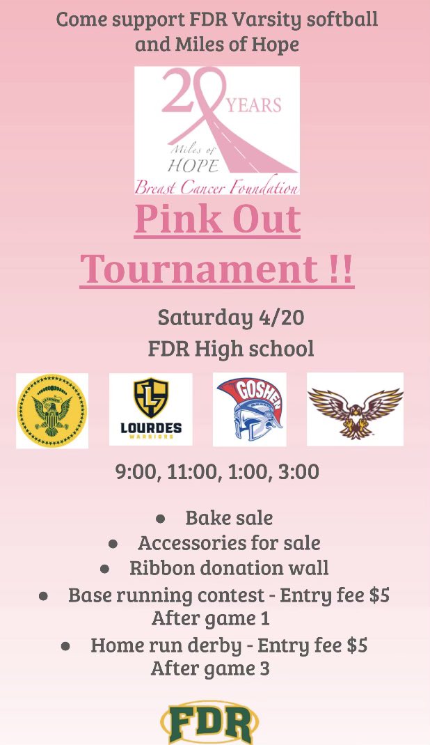FDR Softball (@fdrsoftball) on Twitter photo Come out on Saturday and support FDR softball and Miles of Hope.There will be a home run derby, a running contest to help raise money for miles of Hope!! <a href="/CaliDelawder/">Cali_DeLawder</a> <a href="/erinmchugh14/">Erin McHugh</a> <a href="/MilesofHopeBCF/">Miles of Hope</a> <a href="/StephenHaynes4/">Stephen Haynes</a> <a href="/SectionIXSports/">Section IX Athletics</a> <a href="/LoHud_Debbie/">✵ Debbie Schechter ︽✵︽⭐️ 💙💙💙💙💙</a> <a href="/LoHudSoftball/">Lohud Softball</a> <a href="/kbkshaw/">Bill Shaw</a> <a href="/MHALSports/">MHAL</a> Come out on Saturday and support FDR softball and Miles of Hope.There will be a home run derby, a running contest to help raise money for miles of Hope!! <a href="/CaliDelawder/">Cali_DeLawder</a> <a href="/erinmchugh14/">Erin McHugh</a> <a href="/MilesofHopeBCF/">Miles of Hope</a> <a href="/StephenHaynes4/">Stephen Haynes</a> <a href="/SectionIXSports/">Section IX Athletics</a> <a href="/LoHud_Debbie/">✵ Debbie Schechter ︽✵︽⭐️ 💙💙💙💙💙</a> <a href="/LoHudSoftball/">Lohud Softball</a> <a href="/kbkshaw/">Bill Shaw</a> <a href="/MHALSports/">MHAL</a>