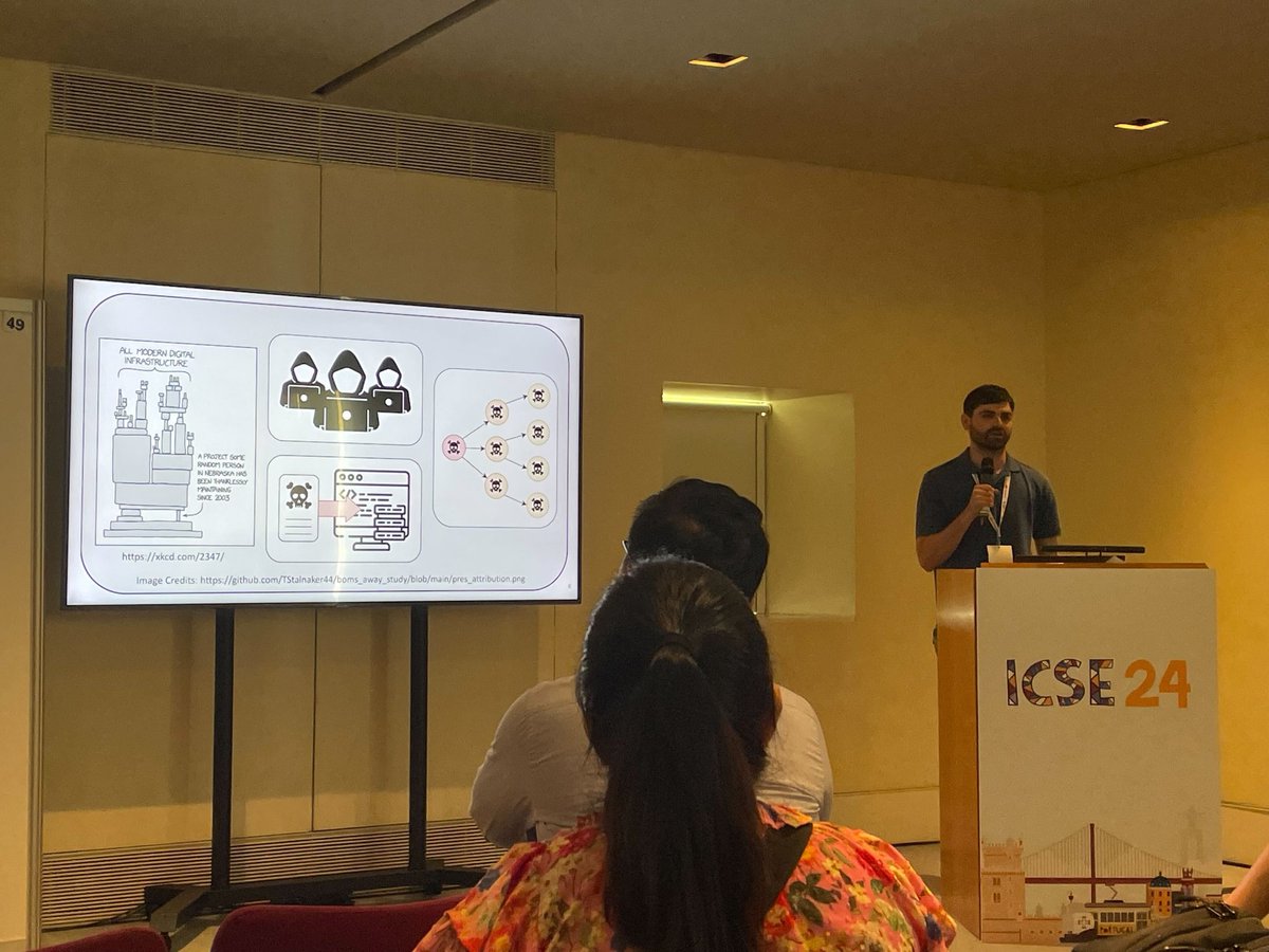 Awesome <a href="/ICSEconf/">ICSE</a> talk, Trevor! Software Bill of Materials (SBOMs) can be a great tech for license compliance, security management, dependency analysis and more, but there are many barriers that the research and industry communities need to overcome!

<a href="/Denys19674549/">Denys</a>
<a href="/mdipenta/">Max Di Penta</a>