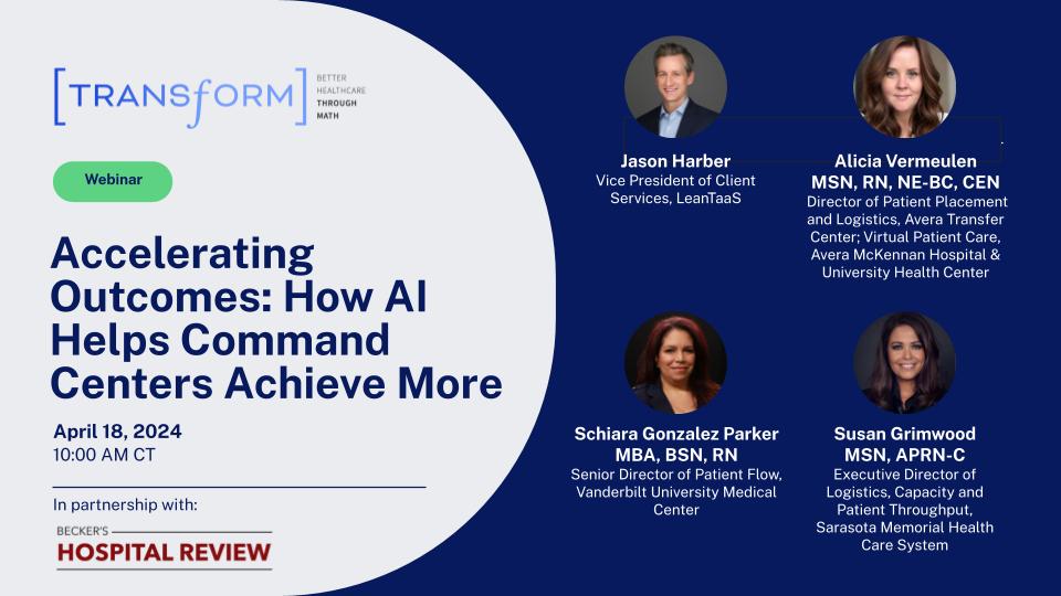 Curious how AI can help command center leaders achieve better outcomes? Join our own Jason Harber and speakers from @AveraMcKennan @VUMCHealth and @SMHCS at 10am CT today for another engaging Transform session at the virtual @BeckersHR 14th Annual Meeting! bit.ly/3QsRxFR