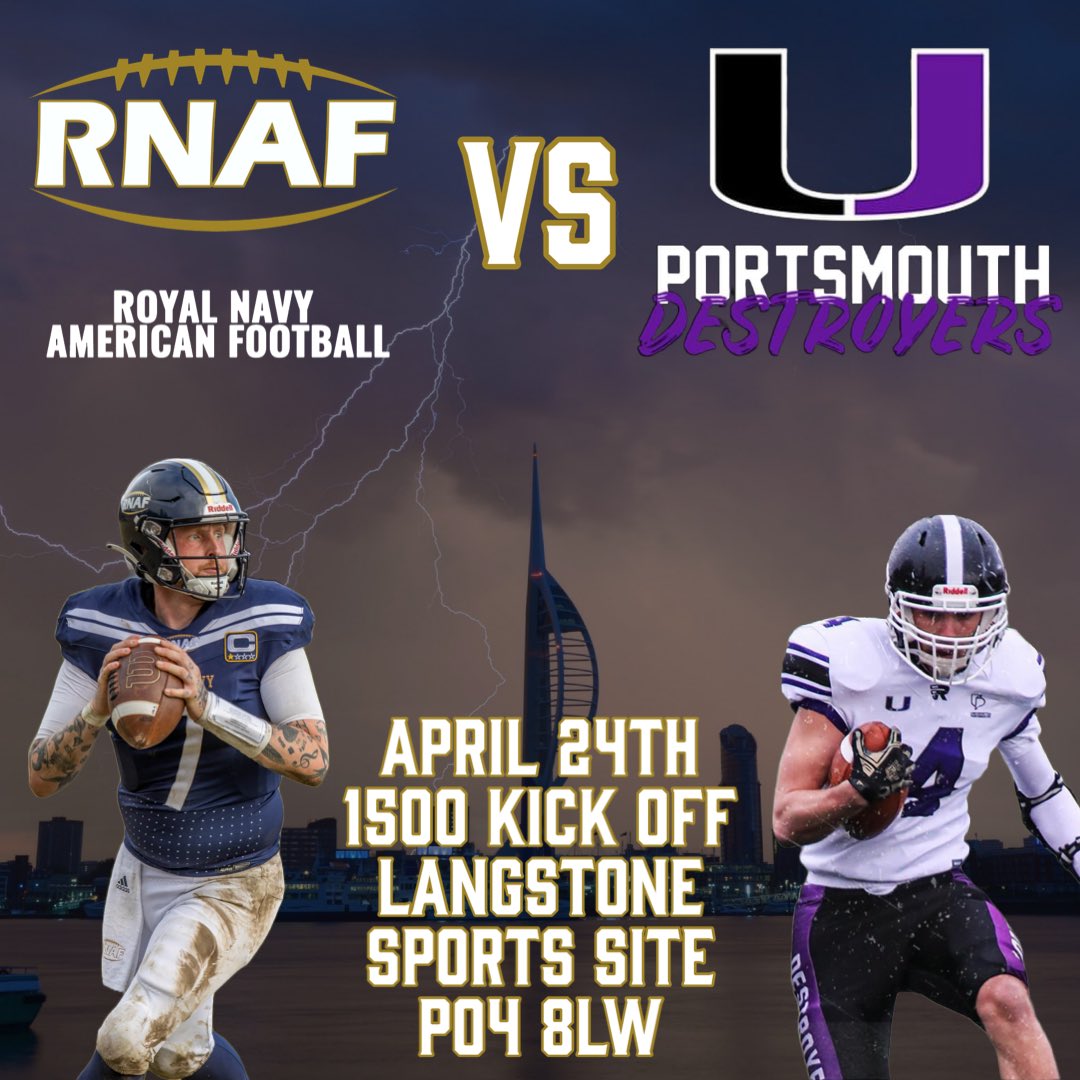 🚨GAMEDAY ANOUNCEMENT 🚨

Next Wednesday, The Royal Navy American Football team are back in action as we are hosted by @uopdestroyers 

#RoyalNavy #RoyalMarines #American #Football #GoNavy #BeatArmy #BeatRAF #ParaBellum #Britball #BAFA #BUCS #Friendly #Portsmouth #UOP
