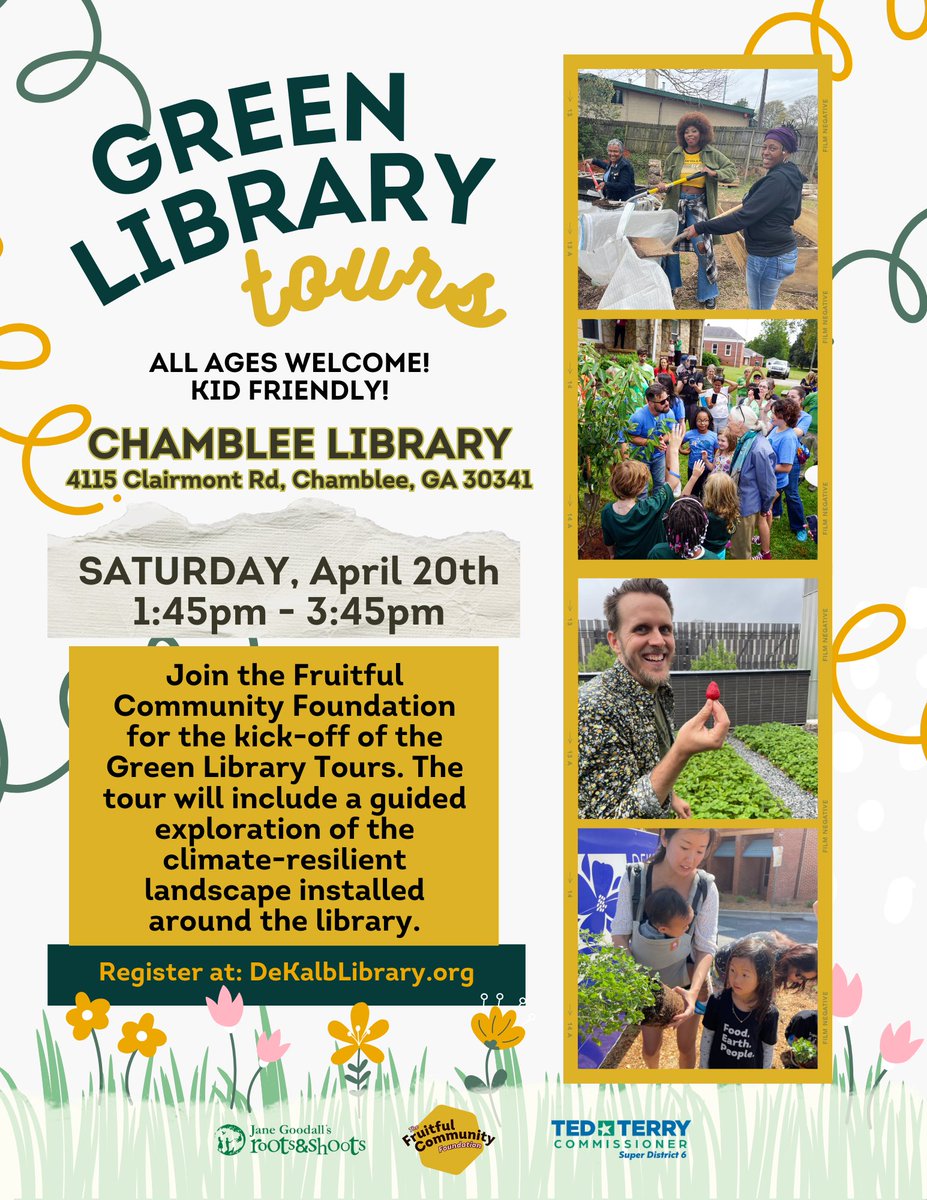 You're invited to attend the Green Library Tours Saturday, April 20 from 1:45 p.m. - 3:45 p.m. at the Chamblee Public Library. In celebration of Earth Day, the tour will include a guided exploration of the climate-resilient landscape installed around the library! #EarthDay2024