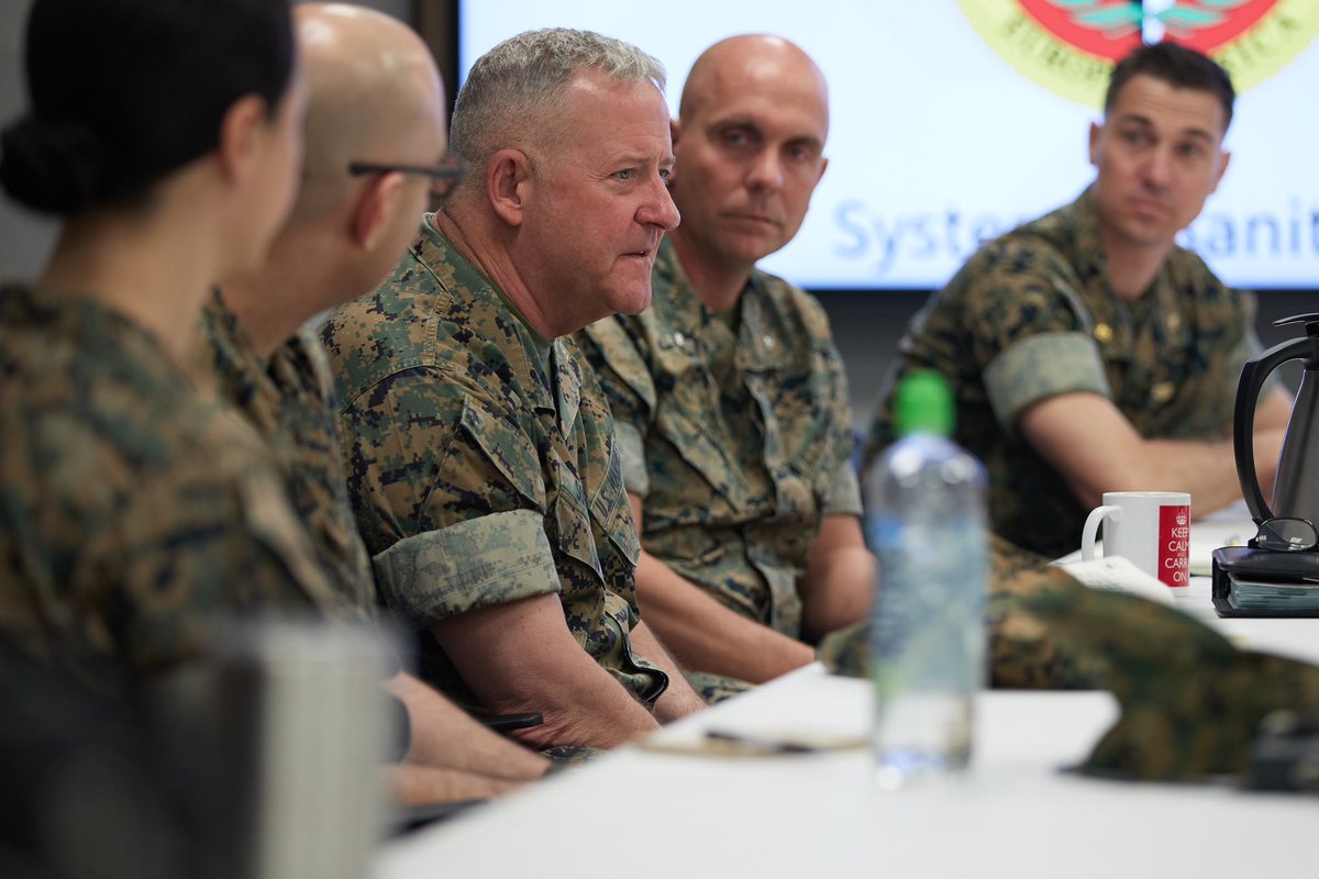 Maj. Gen. Sofge, commander of MARFOREUR/AF, speaks to Marines during a Personnel Exchange Program (PEP) conference at Panzer Kaserne. The PEP conference is conducted to communicate the commander's priorities for the EUCOM AOR and provide opportunities to complete annual training.