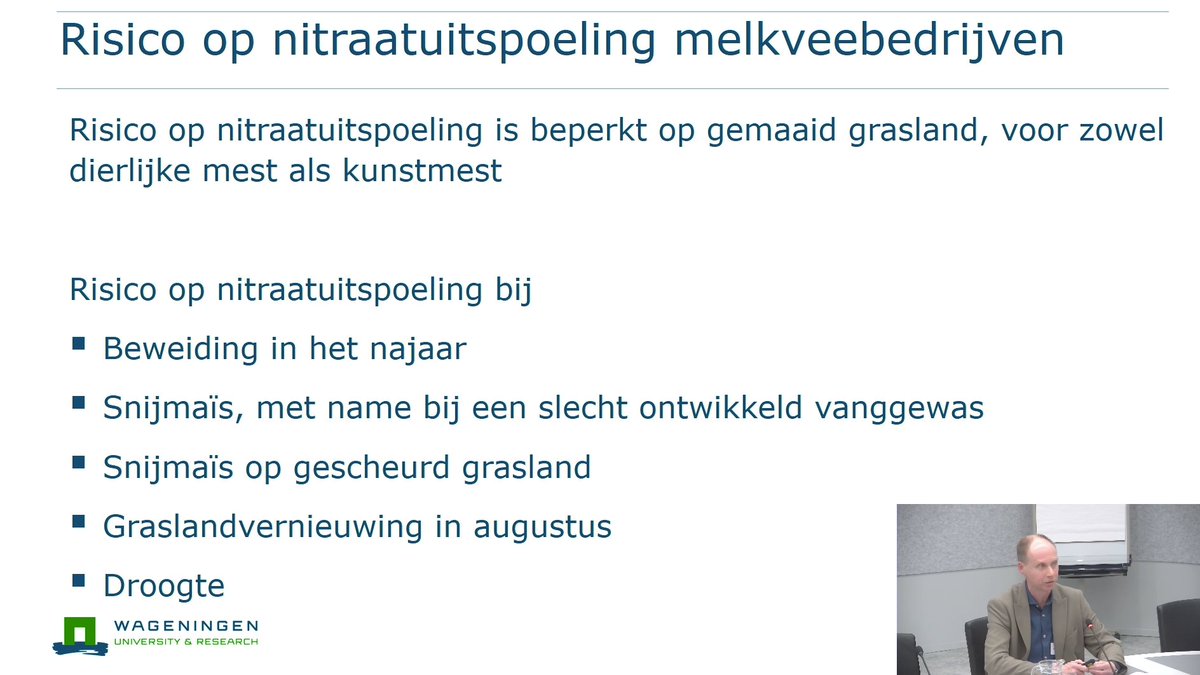 Risico op nitraatuitspoeling is beperkt op gemaaid grasland voor zowel dierlijke mest als kunstmest!
Commissie Deskundige Meststoffenwet zojuist in technische briefing TK