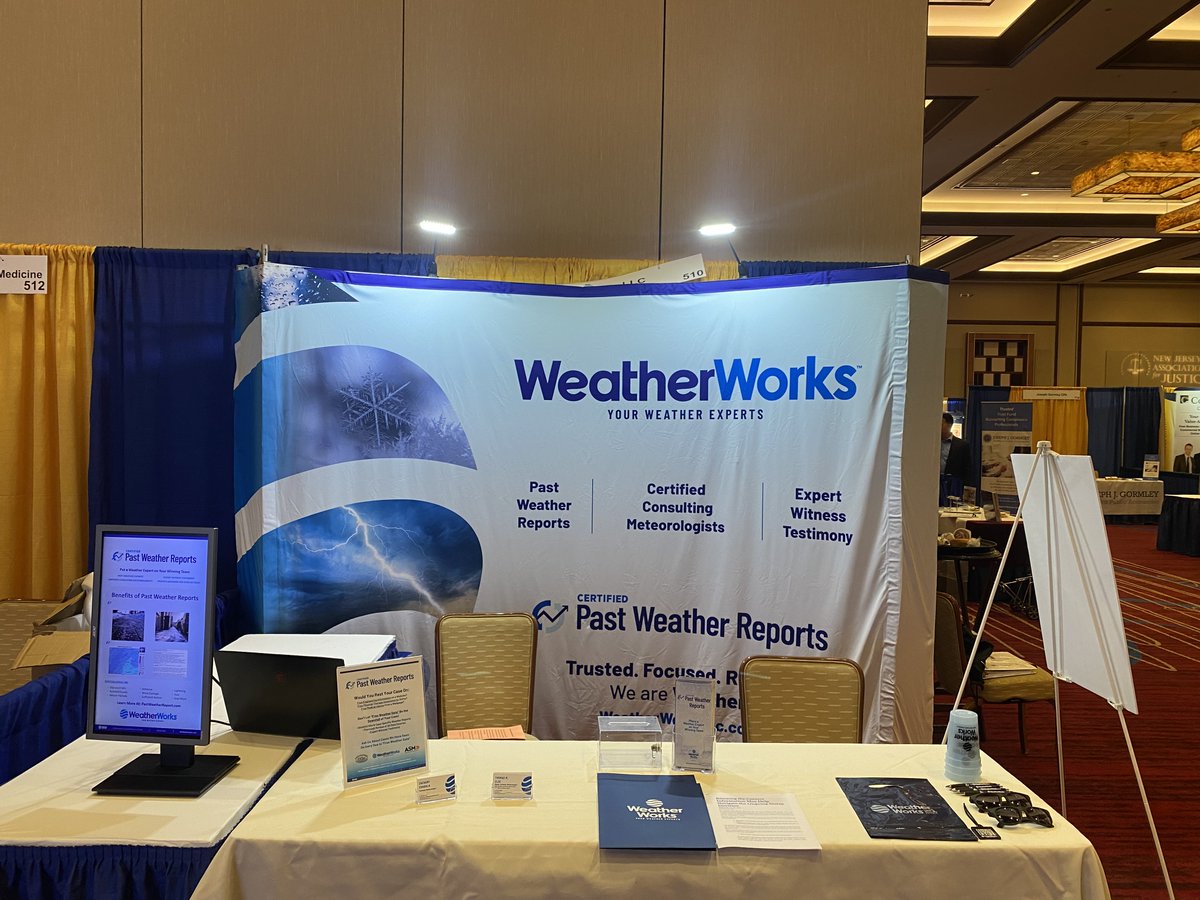 WeatherWorks's tweet photo. Our Forensic Meteorologists are here at the 2024 @NJAssocJustice Boardwalk Seminar. Come on down to booth 510 and see how we can be your Past Weather Experts! #BoardwalkSeminar #NJAJ #NJTrialAttorney #NJBar #NJAttorneys #NJLawyers #forensicmeteorology #PastWeather https://t.co/ah8HQq5ARS