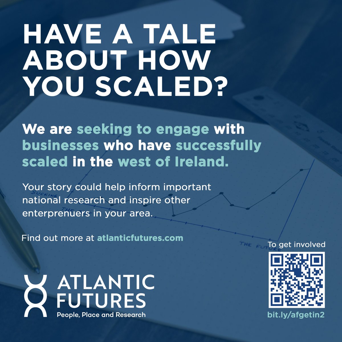 Have a tale about how you scaled? We are seeking to engage with businesses who have successfully scaled in the west of Ireland! Get involved at bit.ly/afgetin2 #AtlanticFutures is funded by @hea_irl