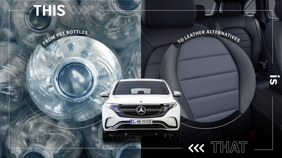 Mercedes-Benz promotes sustainability with upholstery fabrics made from 100% recycled PET bottles, alongside leather replica and microfiber. EQS floor coverings feature nylon yarn sourced from recycled carpets and fishing nets. #Sustainability #MercedesBenzIndia