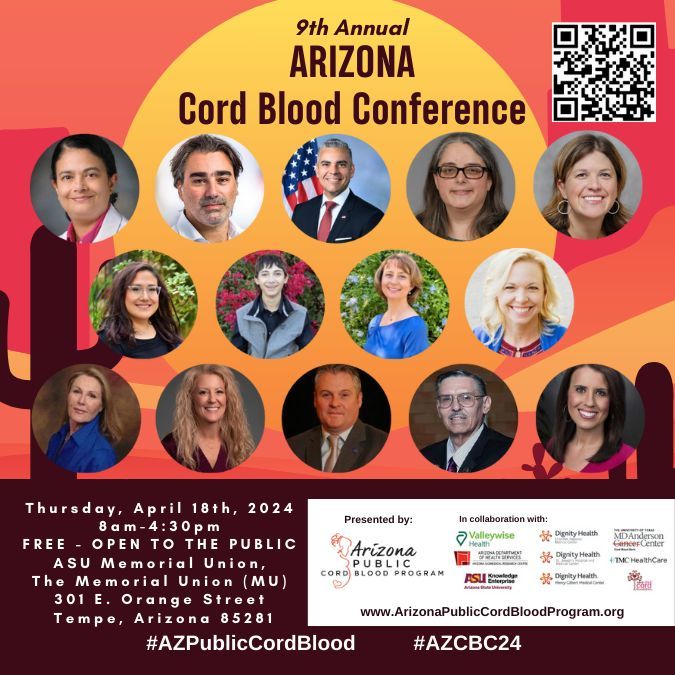 SaveTheCord's tweet photo. Today is the day! Join us LIVE for the 9th Annual Arizona Cord Blood Conference! Discover the power of cord blood to treat #cancer and much more. 
FREE: https://t.co/7R0Z47pejg (Hybrid Event via @Whova app)  
#MedEd #STEMed #Arizona #AZDHS #AZCBC24 #ArizonaPublicCordBlood https://t.co/NUeIp1Rryy